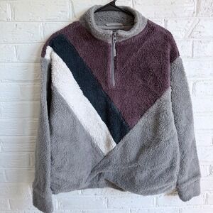 Southern Shirt Women Colorblock Sherpa Fleece Quarter Zip Pullover Top Size S